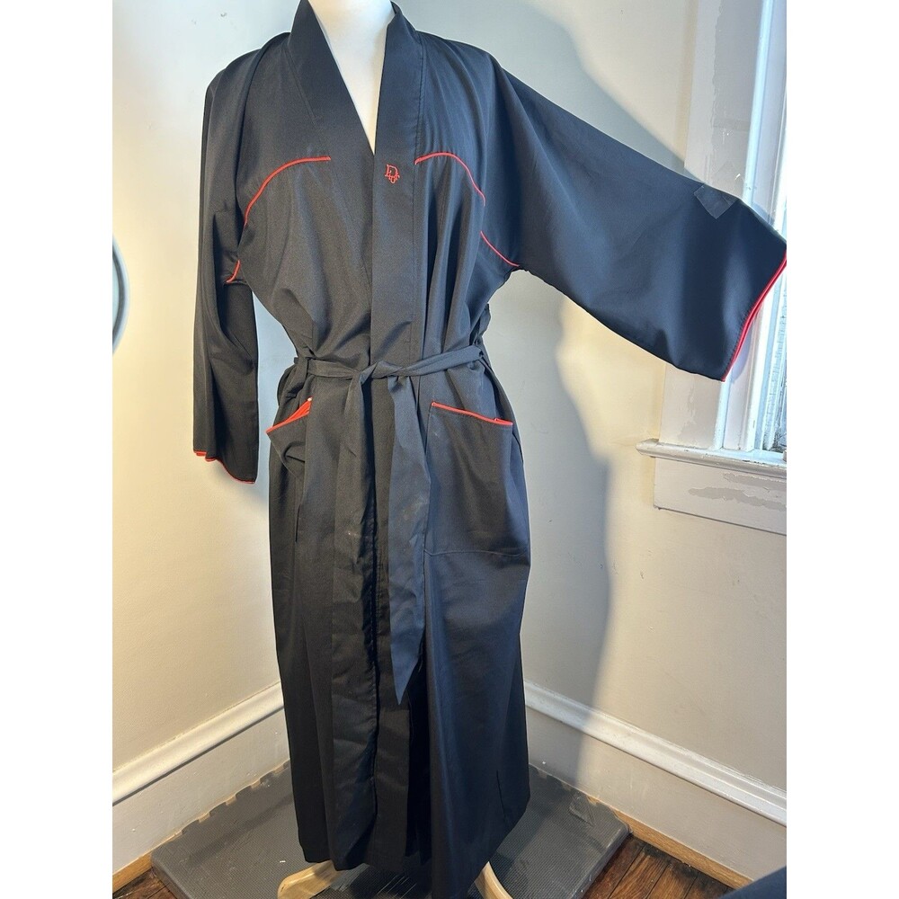 Vintage Christian Dior Monsieur Black Robe w/ Red Kimono Sleeve Lightweight
